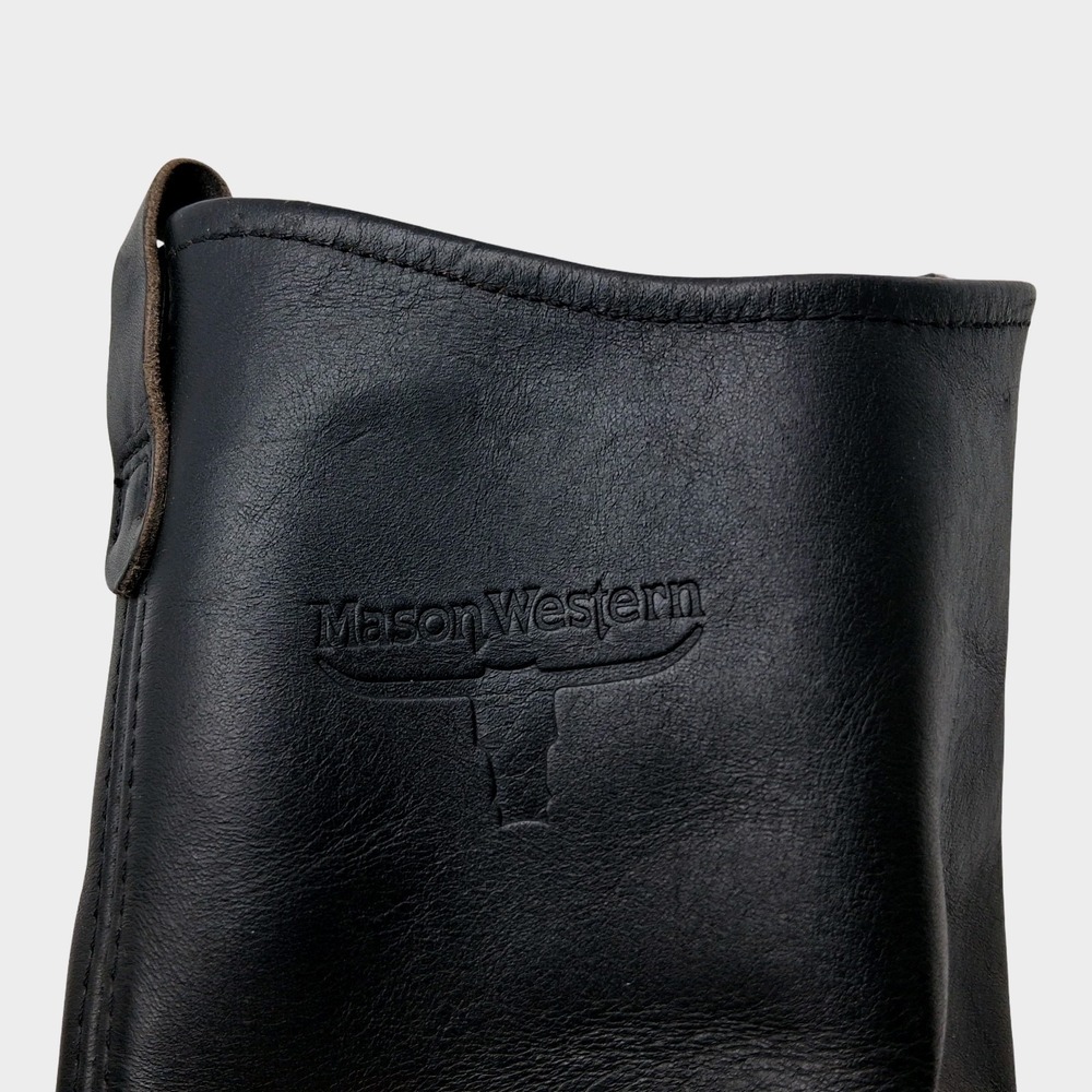 Mason Western Boots Mens 10.5 EEE Black Leather Western Pull On Mid Calf Work - Picture 9 of 10